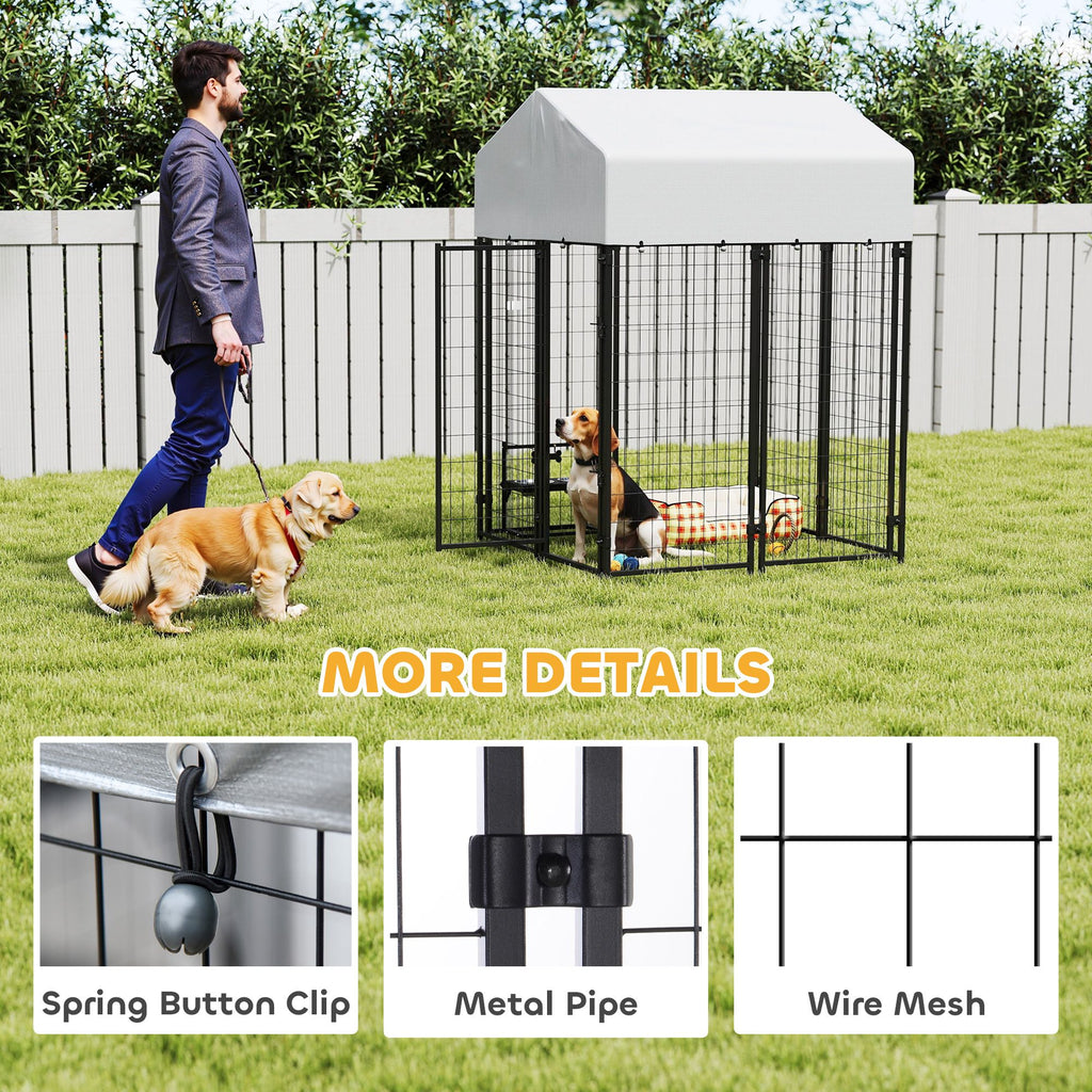 Outdoor Dog Kennel with Roof – practical Welded Wire Playpen, Escape-Proof Lock
