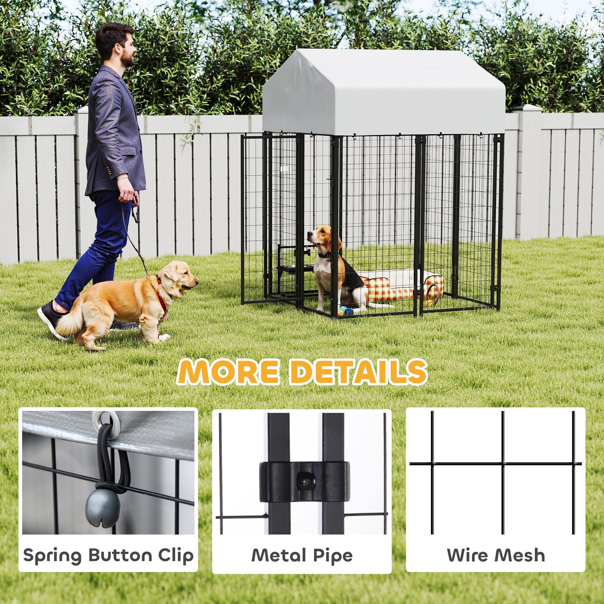Outdoor Dog Kennel with Roof – practical Welded Wire Playpen, Escape-Proof Lock