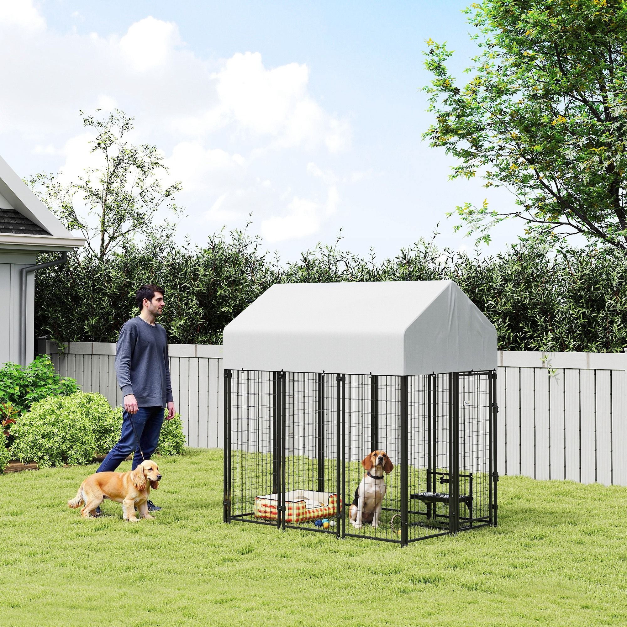 Outdoor Dog Kennel with Roof, 6' x 4' x 6' practical Welded Wire Dog Playpen Enclosure with Escape-proof Lock