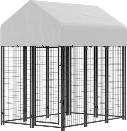 Outdoor Dog Kennel with Roof, 6' x 4' x 6' practical Welded Wire Dog Playpen Enclosure with Escape-proof Lock