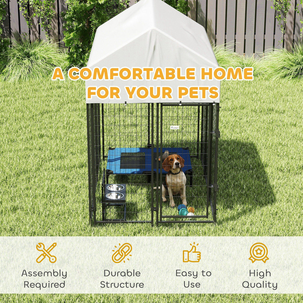 Outdoor Dog Kennel with Roof, 6' x 4' x 6' practical Welded Wire Dog Playpen Enclosure with Escape-proof Lock
