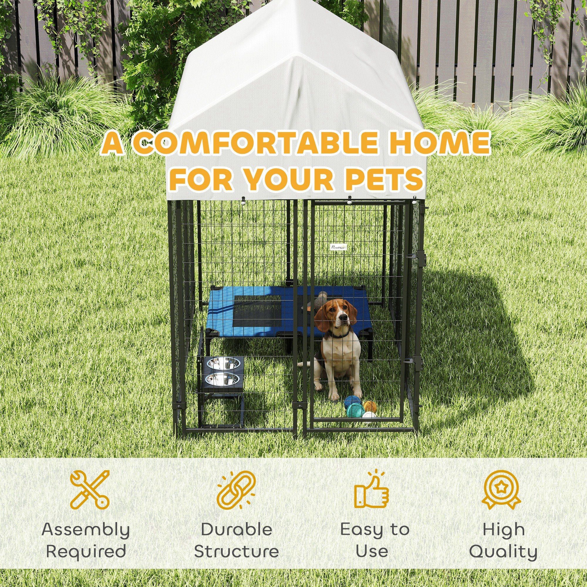 Outdoor Dog Kennel with Roof, 6' x 4' x 6' practical Welded Wire Dog Playpen Enclosure with Escape-proof Lock