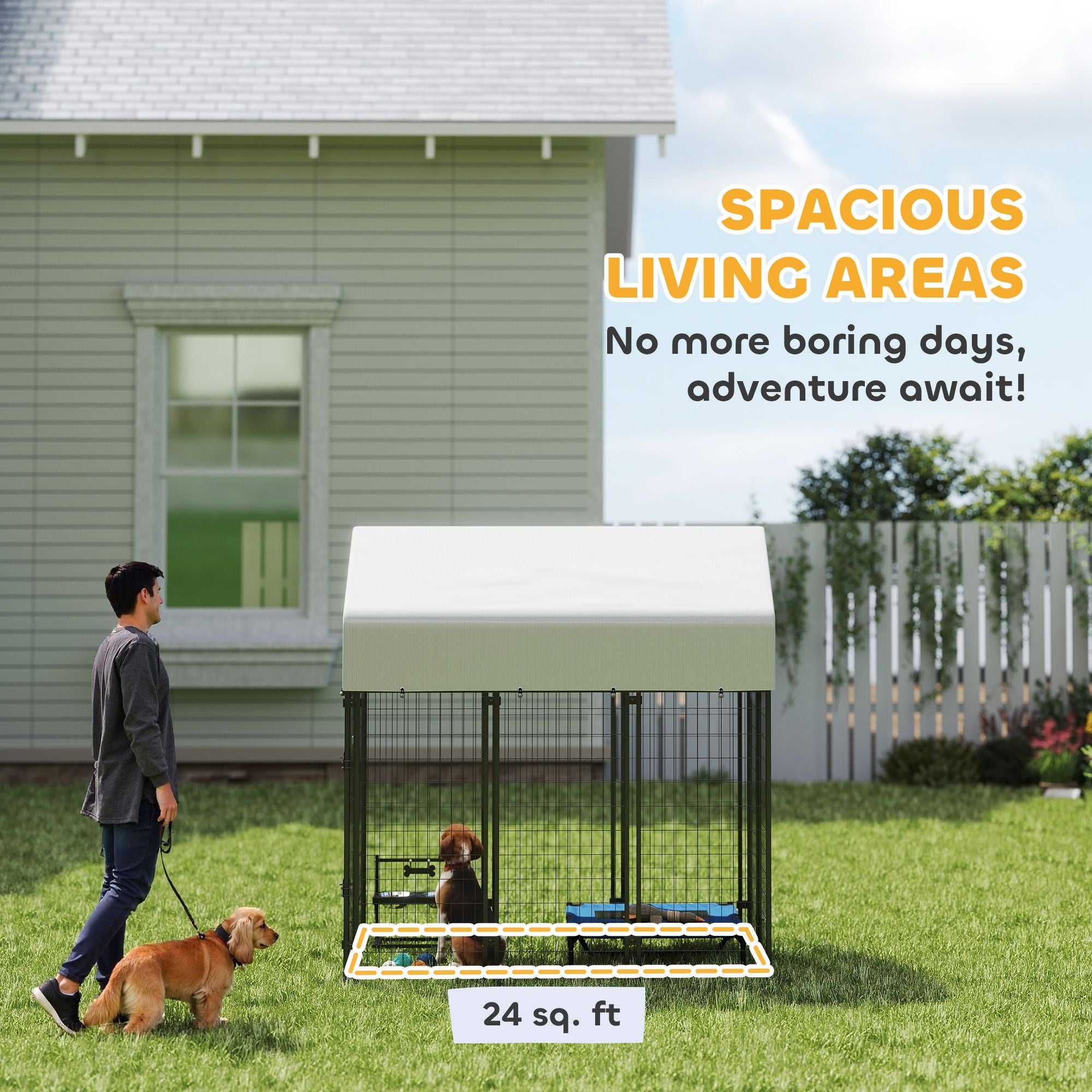 Outdoor Dog Kennel with Roof, 6' x 4' x 6' practical Welded Wire Dog Playpen Enclosure with Escape-proof Lock