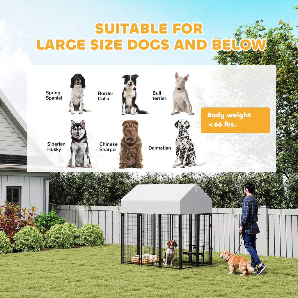 Outdoor Dog Kennel with Roof, 6' x 4' x 6' practical Welded Wire Dog Playpen Enclosure with Escape-proof Lock