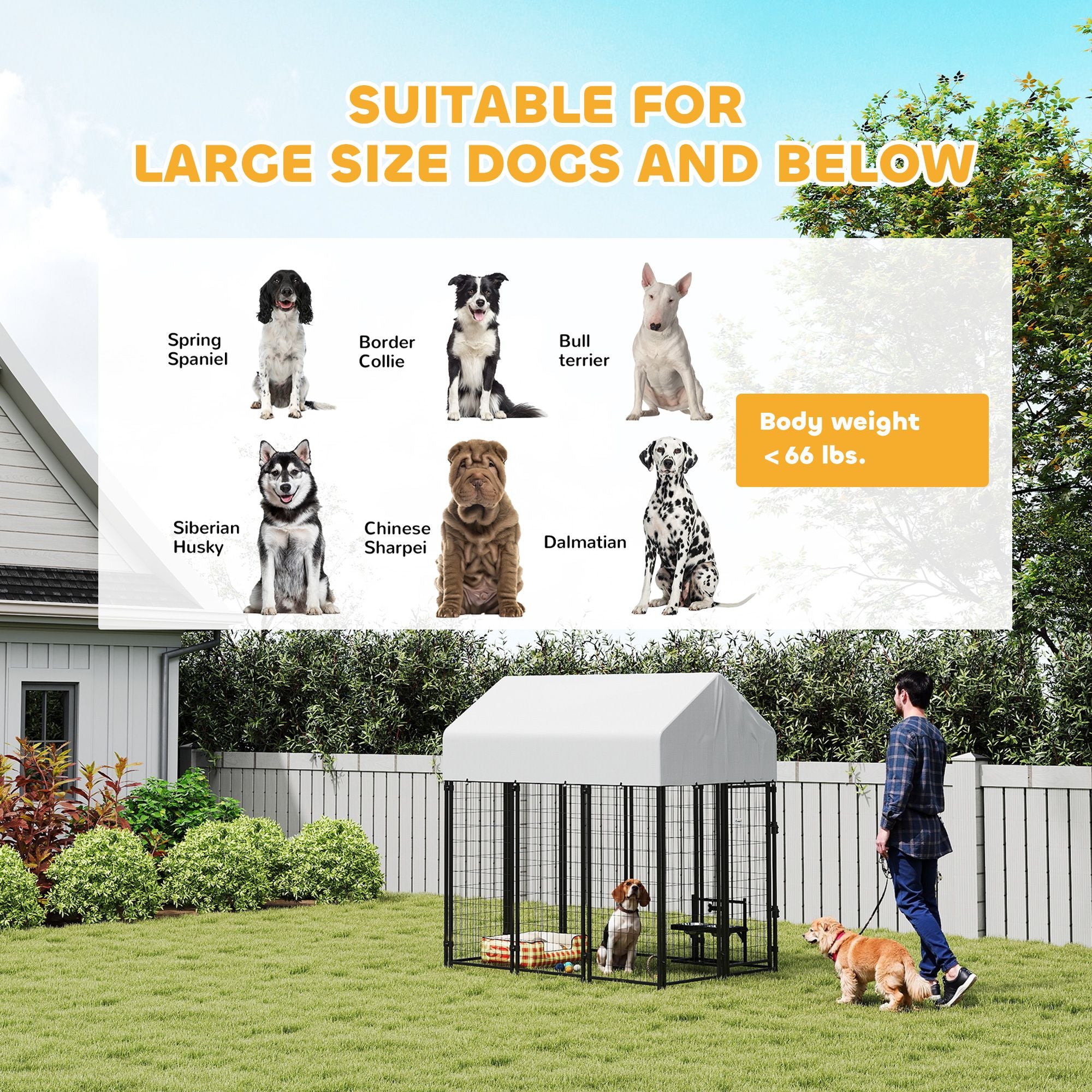 Outdoor Dog Kennel with Roof, 6' x 4' x 6' practical Welded Wire Dog Playpen Enclosure with Escape-proof Lock
