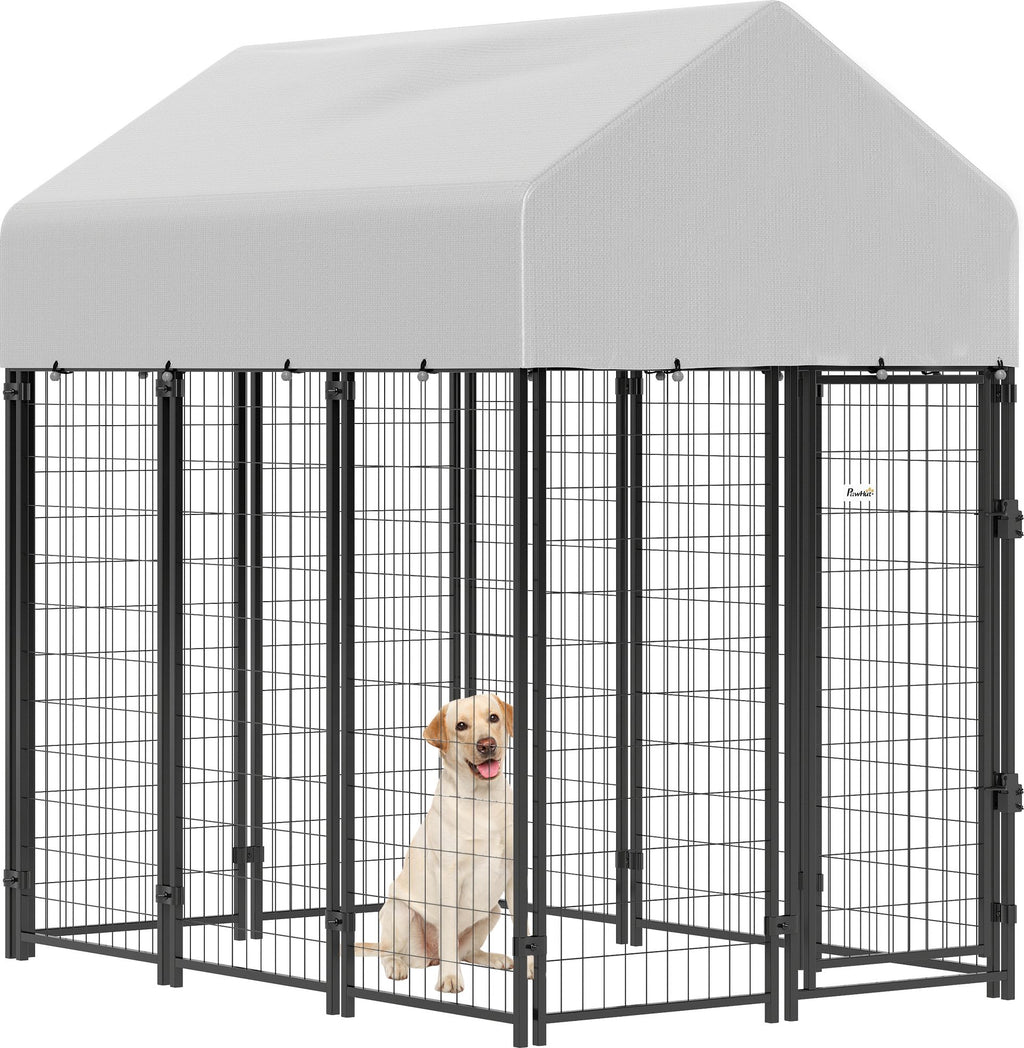 Outdoor Dog Kennel with Roof, 6' x 4' x 6' practical Welded Wire Dog Playpen Enclosure with Escape-proof Lock