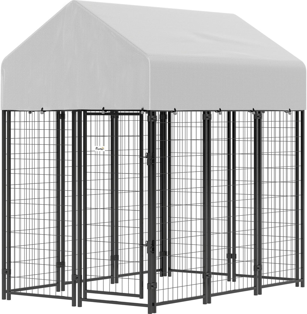 Outdoor Dog Kennel with Roof, 6' x 4' x 6' practical Welded Wire Dog Playpen Enclosure with Escape-proof Lock