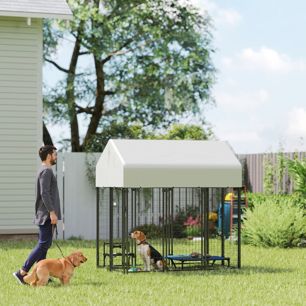 Outdoor Dog Kennel with Roof, 6' x 4' x 6' practical Welded Wire Dog Playpen Enclosure with Escape-proof Lock