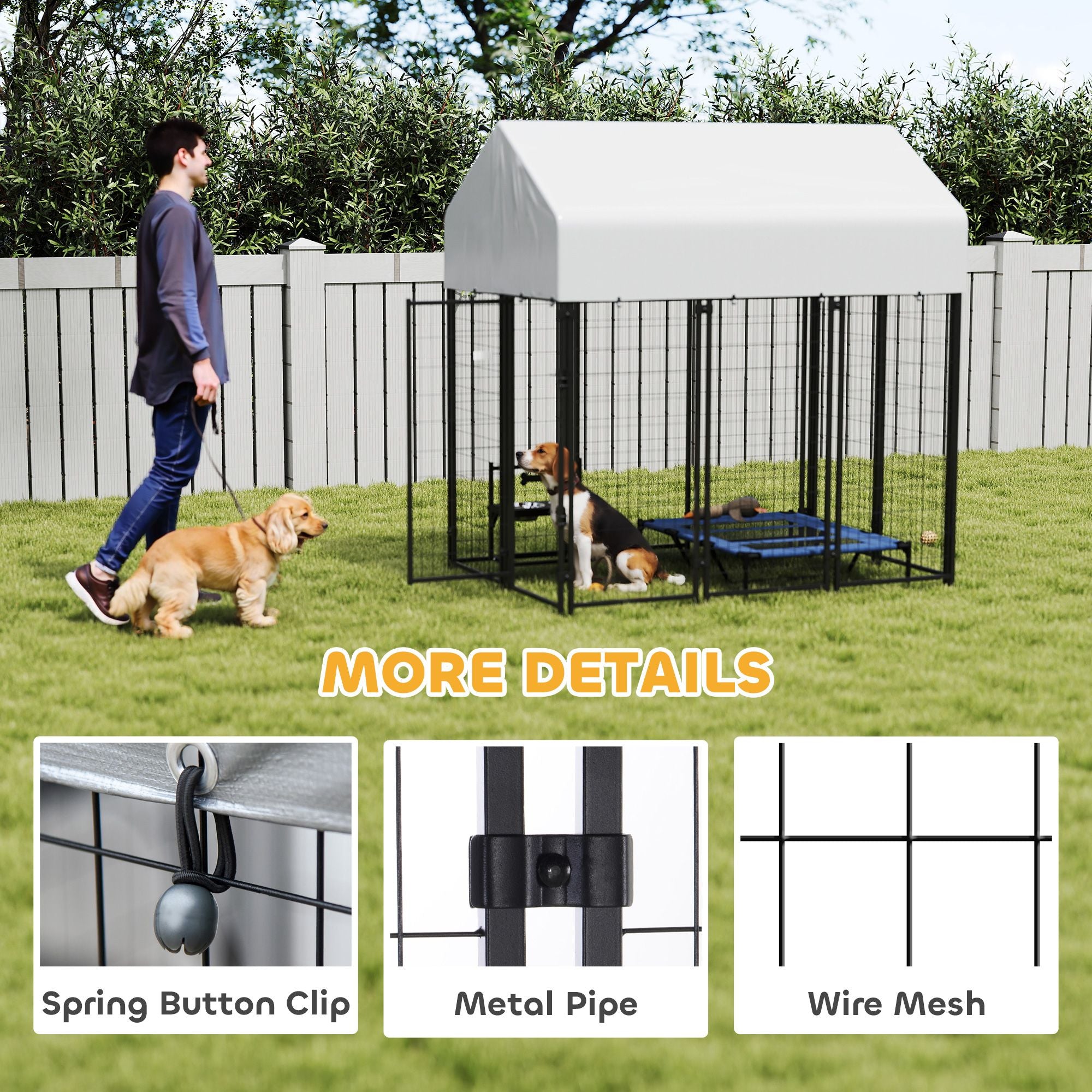 Outdoor Dog Kennel with Roof, 6' x 4' x 6' practical Welded Wire Dog Playpen Enclosure with Escape-proof Lock