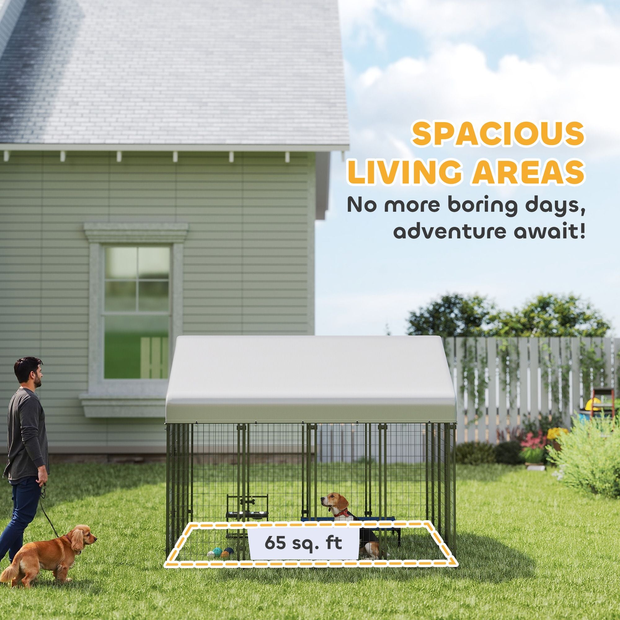 Spacious Outdoor Dog Kennel with Roof & Escape-Proof Lock