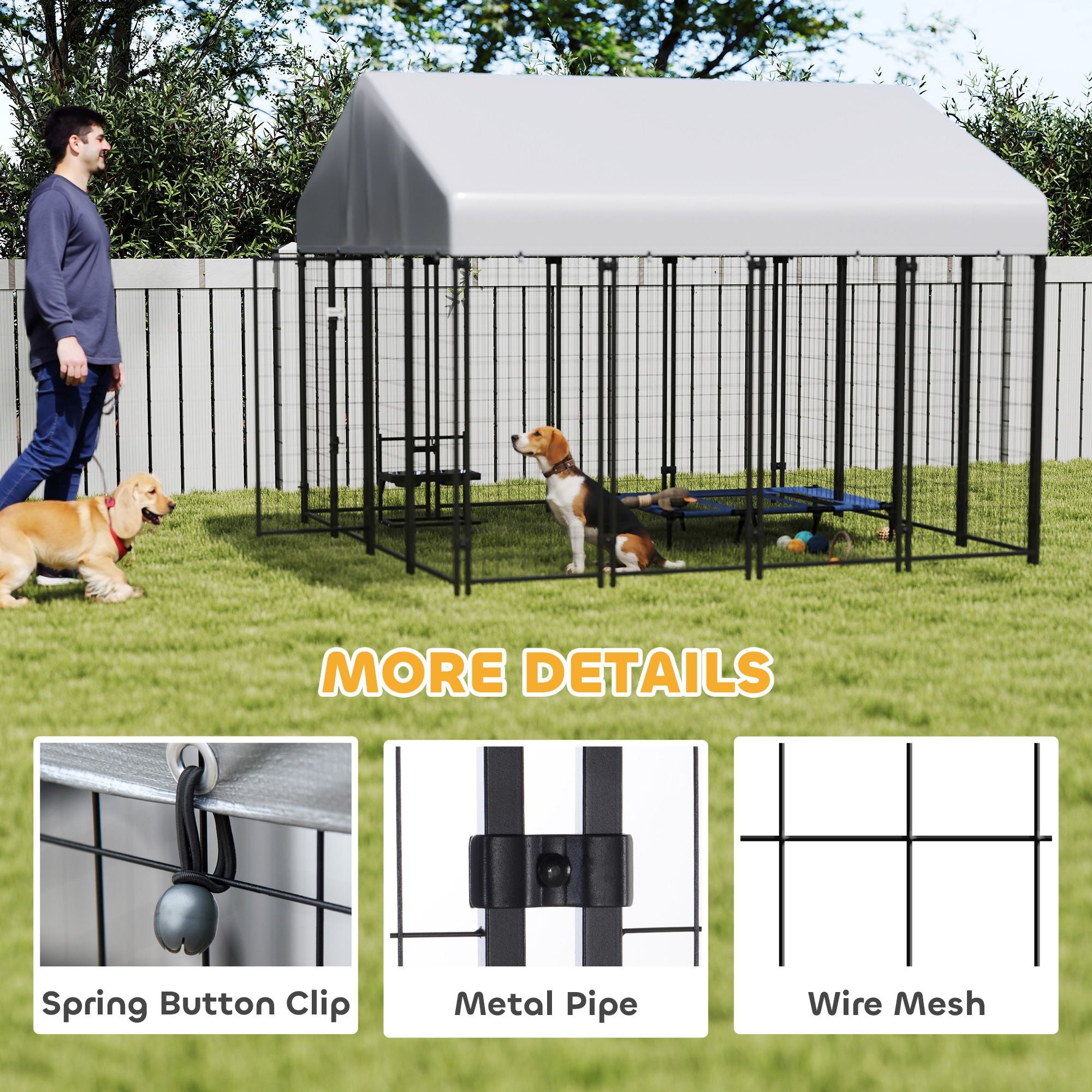 Spacious Outdoor Dog Kennel with Roof & Escape-Proof Lock