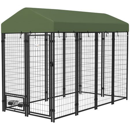 Spacious Outdoor Dog Kennel with Rotating Bowl Holders & water-ready Cover