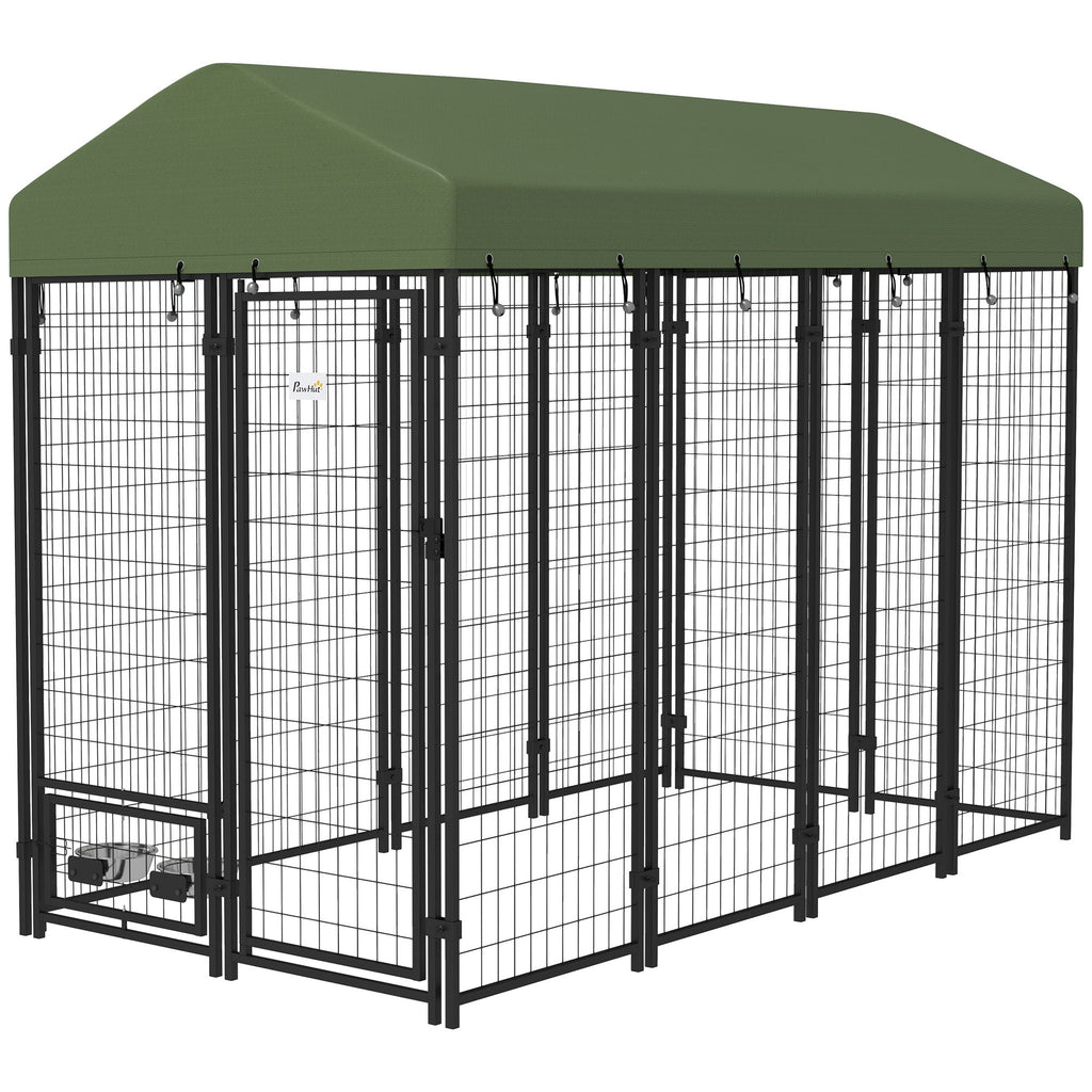 Spacious Outdoor Dog Kennel with Rotating Bowl Holders & water-ready Cover