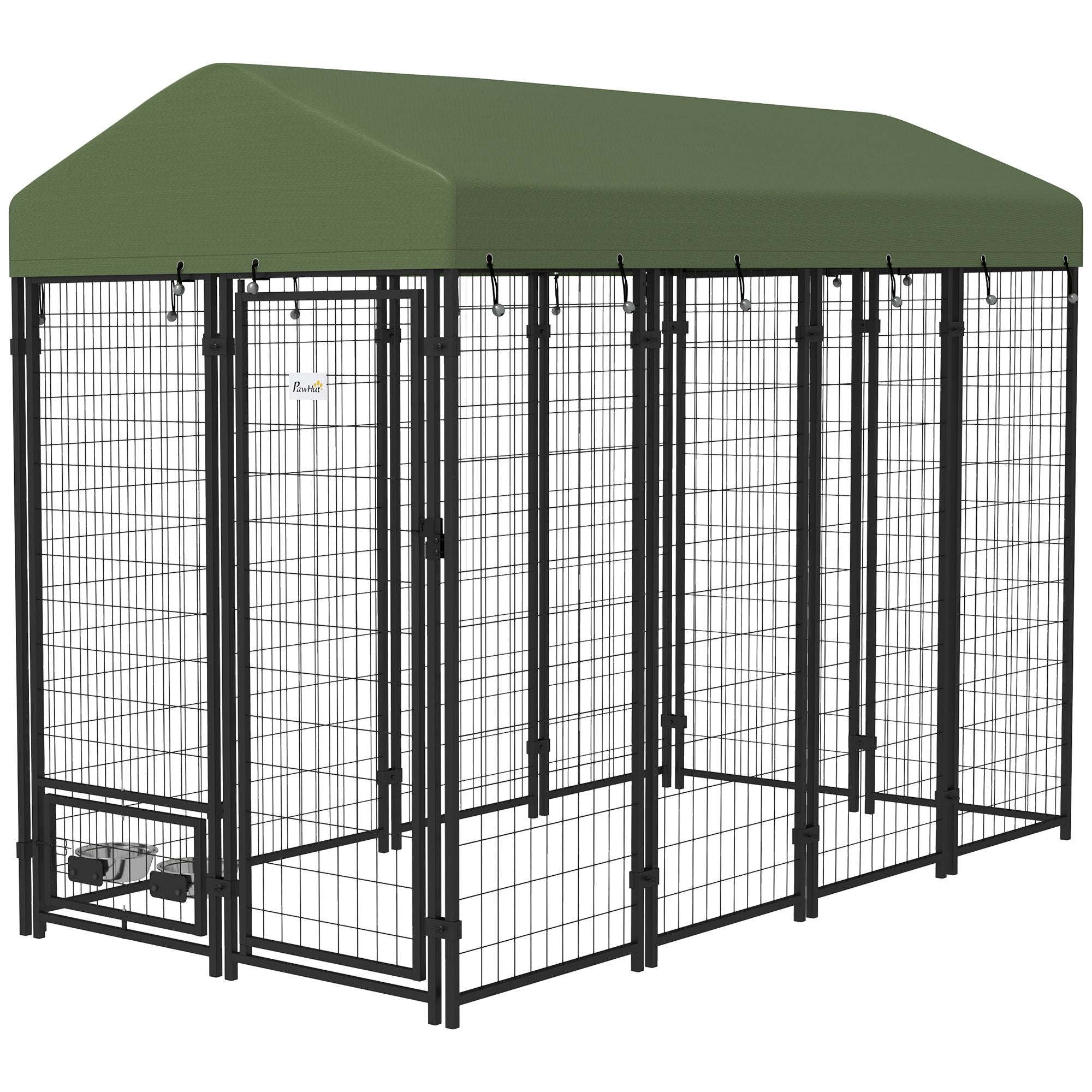 Spacious Outdoor Dog Kennel with Rotating Bowl Holders & water-ready Cover