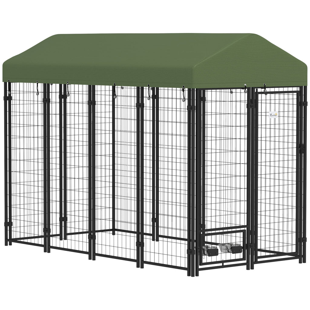 Spacious Outdoor Dog Kennel with Rotating Bowl Holders & water-ready Cover