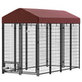 Outdoor Dog Kennel with Rotating Bowl Holders, Walk-in Pet Playpen with water-ready Cover, 8' x 4' x