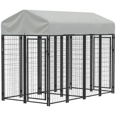 Outdoor Dog Kennel with Two-Room Design, Water-Resistant & Sun-Proof Cover, for S, M, L Dogs, 7.8' x