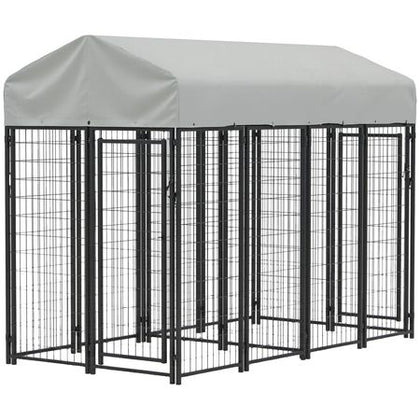 Outdoor Dog Kennel with Two-Room Design, Water-Resistant & Sun-Proof Cover, for S, M, L Dogs, 7.8' x