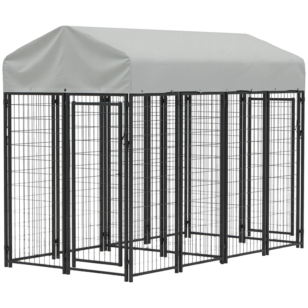 Outdoor Dog Kennel with Two-Room Design, Water-Resistant & Sun-Proof Cover, for S, M, L Dogs, 7.8' x