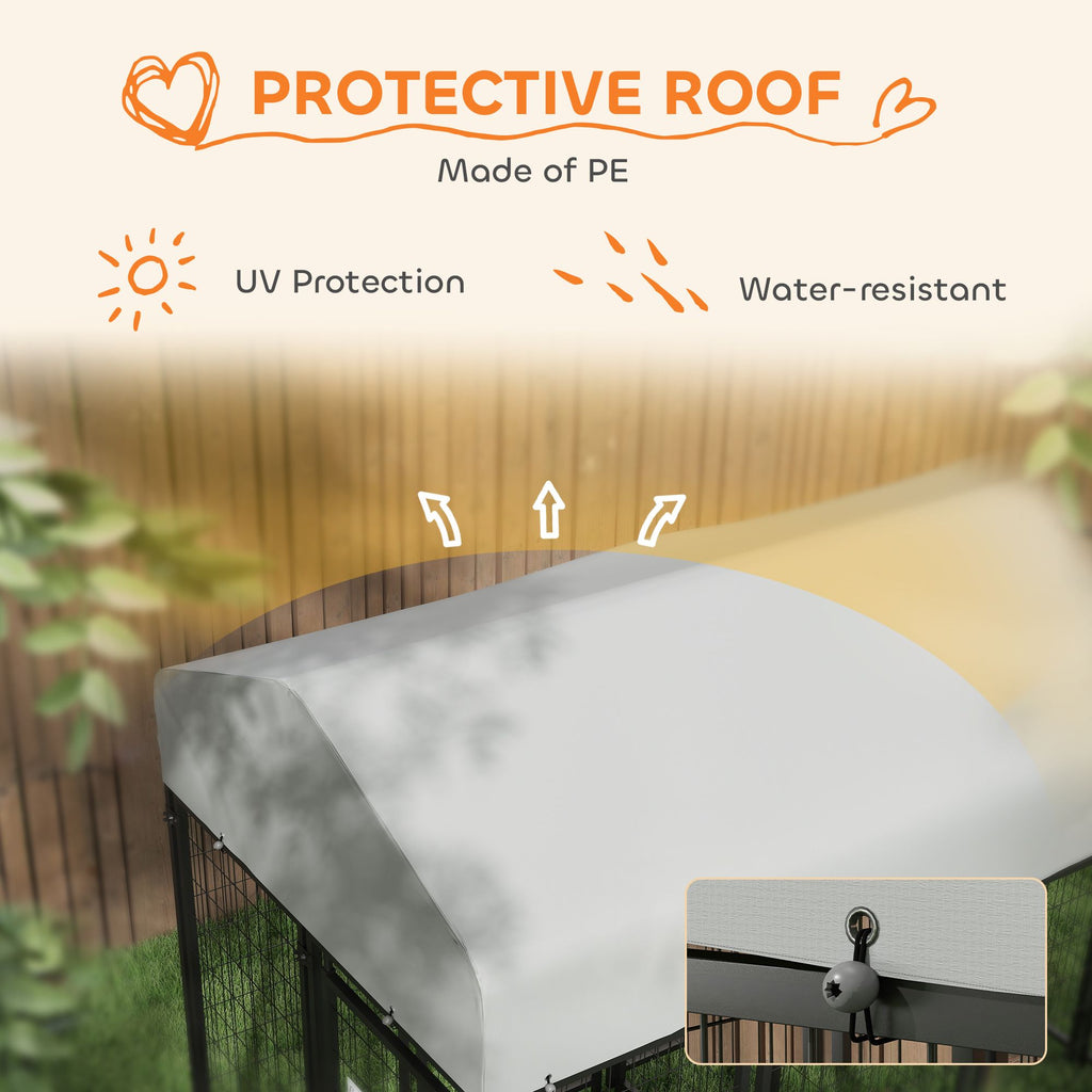 Outdoor Dog Kennel with Two-Room Design, Water-Resistant & Sun-Proof Cover, for S, M, L Dogs, 7.8' x