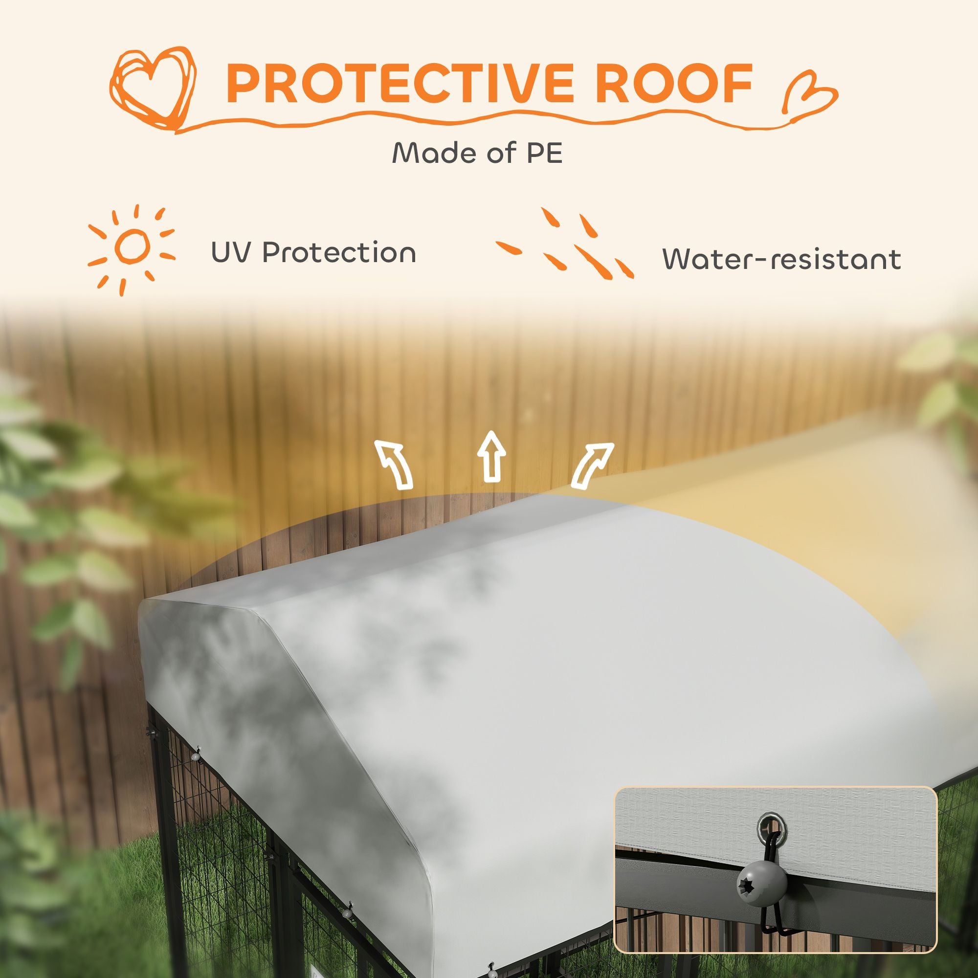 Outdoor Dog Kennel with Two-Room Design, Water-Resistant & Sun-Proof Cover, for S, M, L Dogs, 7.8' x