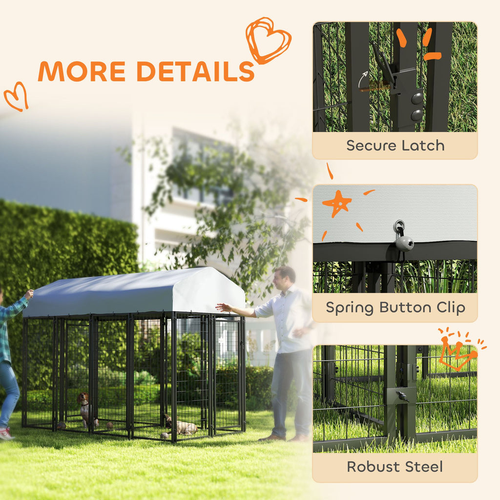 Outdoor Dog Kennel with Two-Room Design, Water-Resistant & Sun-Proof Cover, for S, M, L Dogs, 7.8' x