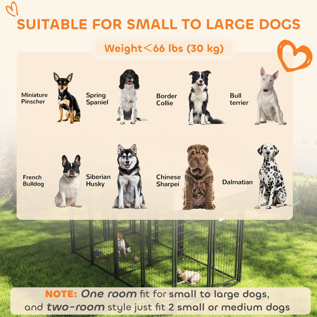 Outdoor Dog Kennel with Two-Room Design, Water-Resistant & Sun-Proof Cover, for S, M, L Dogs, 7.8' x