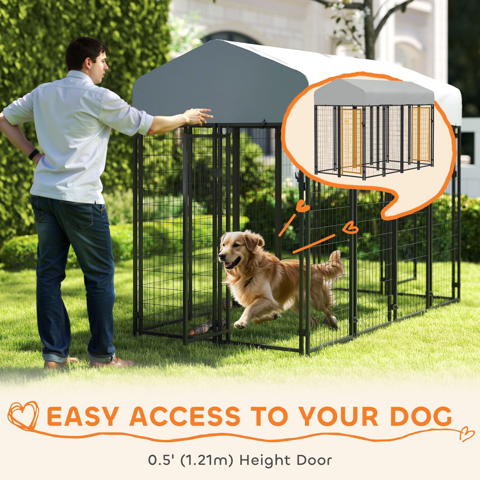 Outdoor Dog Kennel with Two-Room Design, Water-Resistant & Sun-Proof Cover, for S, M, L Dogs, 7.8' x