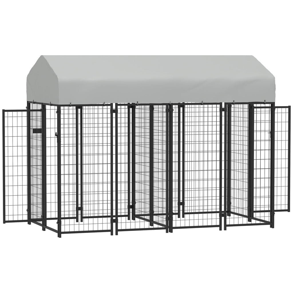 Outdoor Dog Kennel with Two-Room Design, Water-Resistant & Sun-Proof Cover, for S, M, L Dogs, 7.8' x