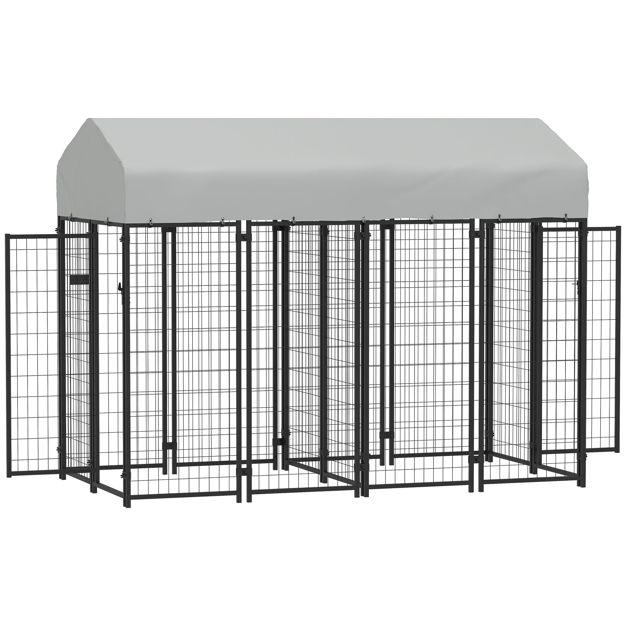 Outdoor Dog Kennel with Two-Room Design, Water-Resistant & Sun-Proof Cover, for S, M, L Dogs, 7.8' x