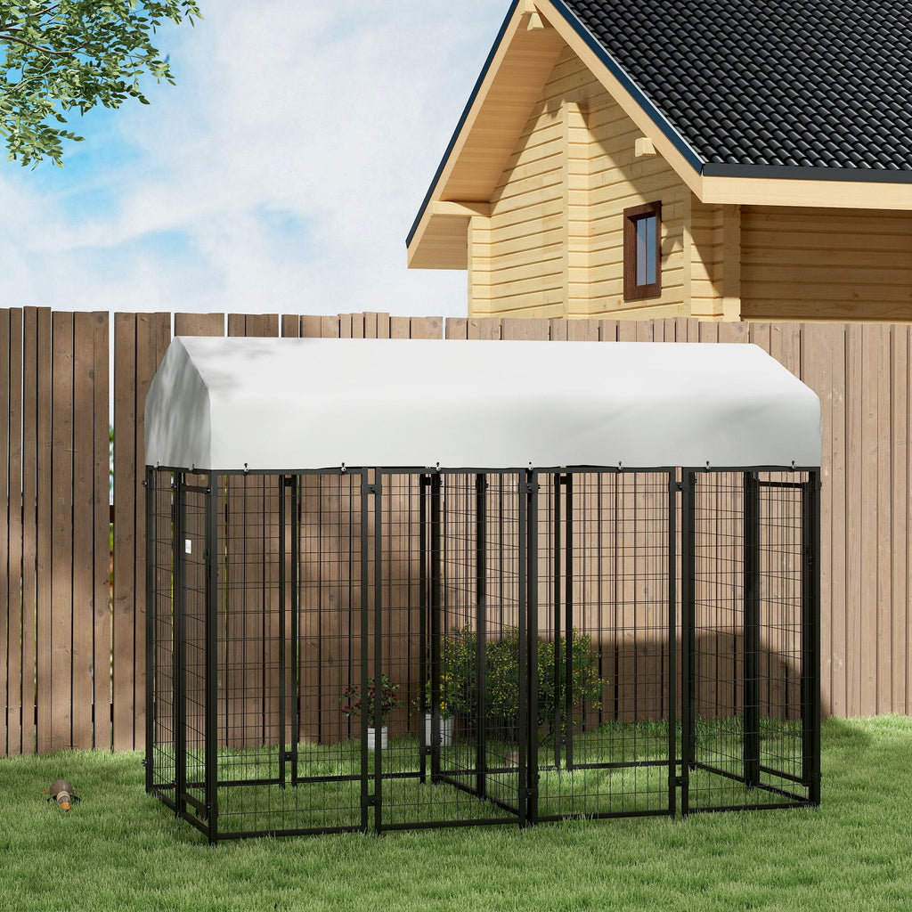 Outdoor Dog Kennel with Two-Room Design, Water-Resistant & Sun-Proof Cover, for S, M, L Dogs, 7.8' x
