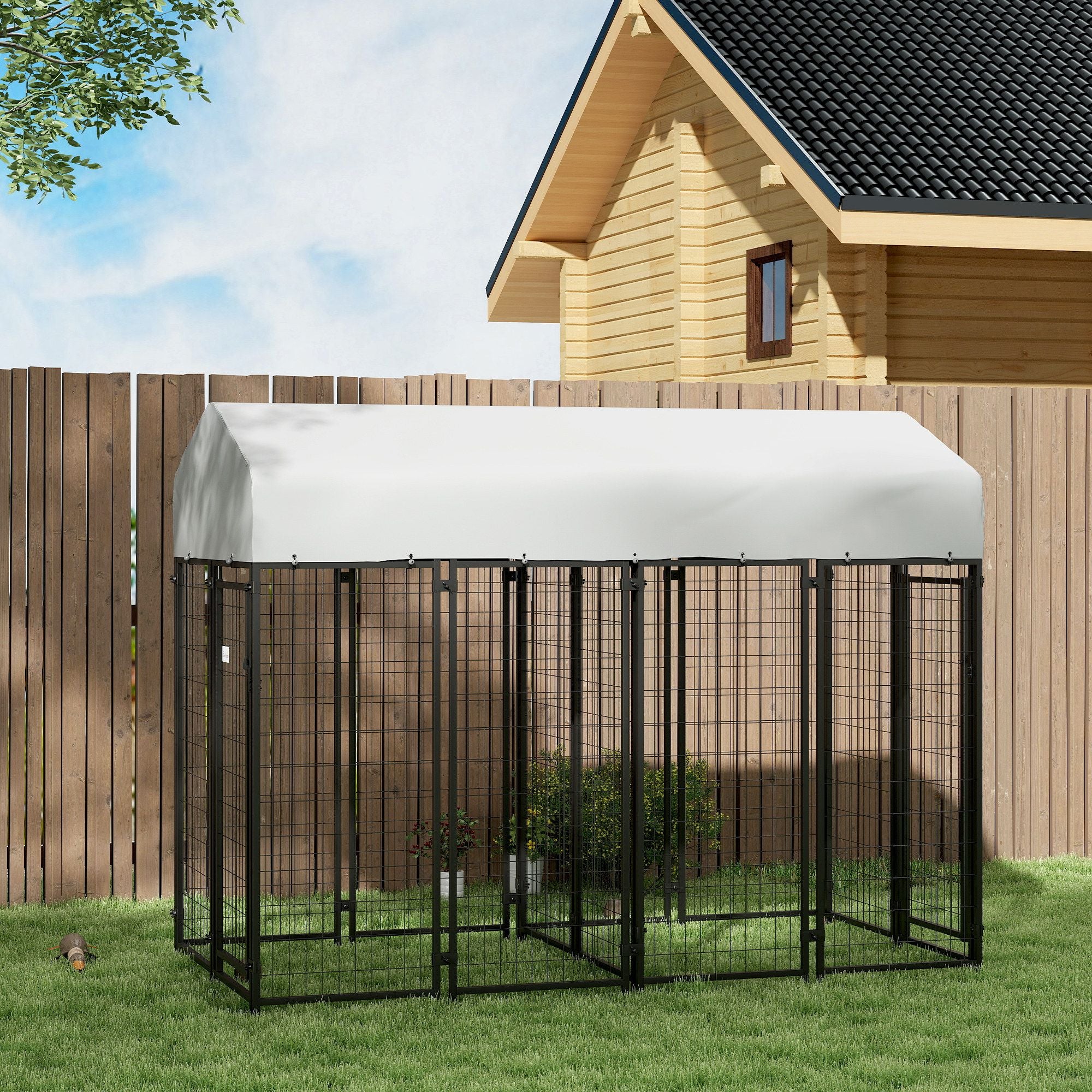 Outdoor Dog Kennel with Two-Room Design, Water-Resistant & Sun-Proof Cover, for S, M, L Dogs, 7.8' x