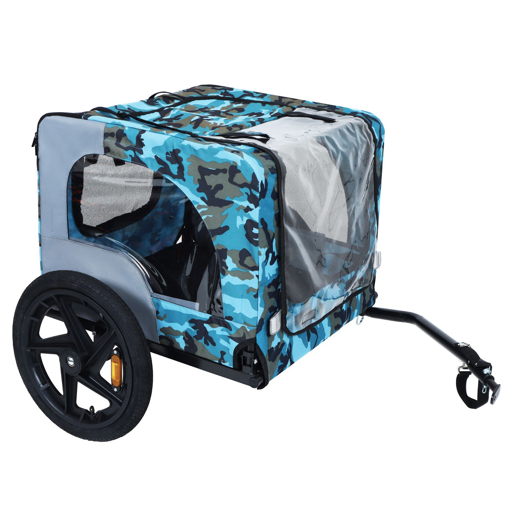 Outdoor Heavy Duty Collapsible Pet Bike Trailer with 16-Inch All-Terrain Wheels & Universal Hitch – Foldable Dog/Cargo Carrier Cart for Bicycles, blue, grey