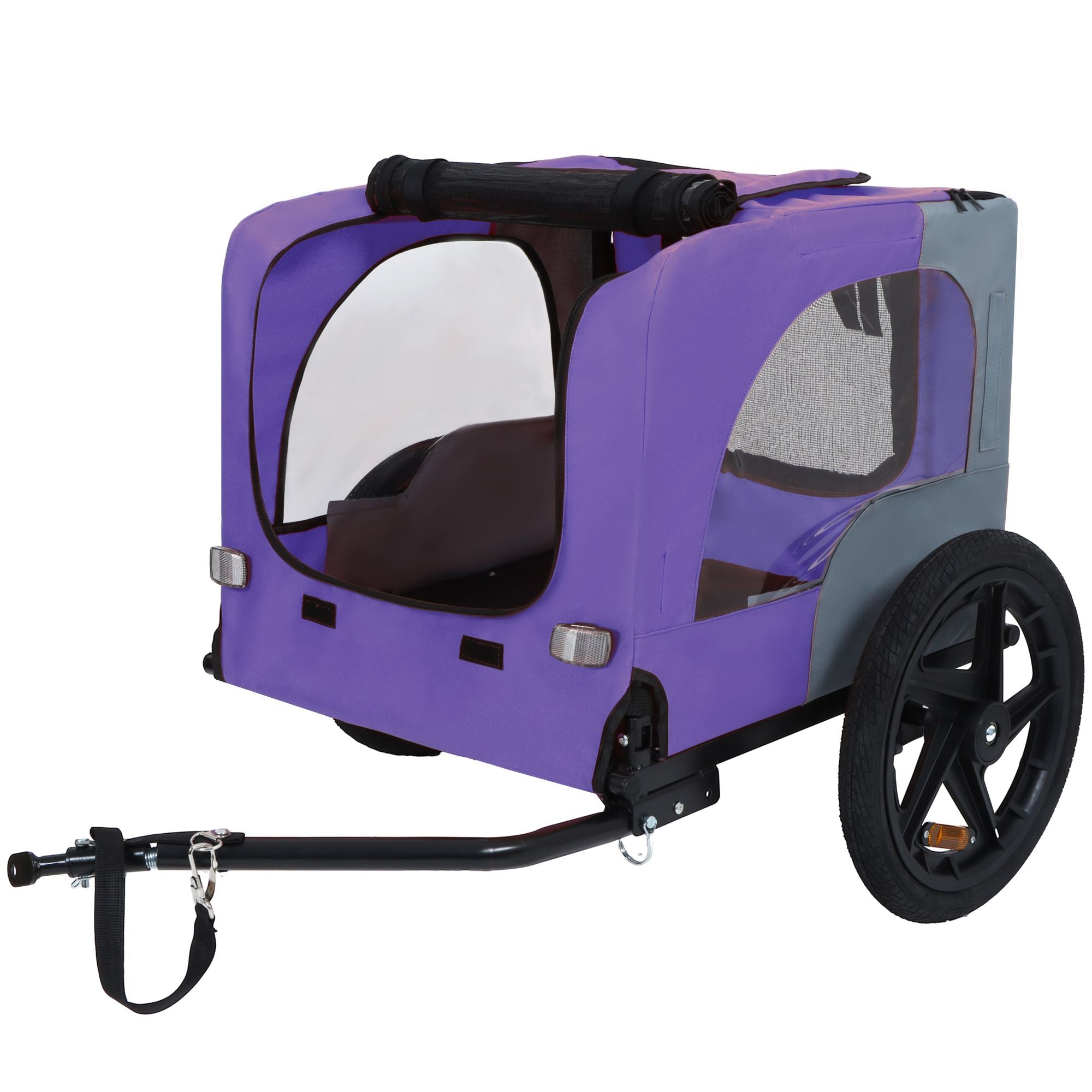 Outdoor Heavy Duty Collapsible Pet Bike Trailer with 16-Inch All-Terrain Wheels & Universal Hitch – Foldable Dog/Cargo Carrier Cart for Bicycles, purple