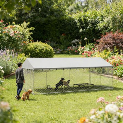Large Outdoor Dog Kennel with Canopy – 194 sq Play Area