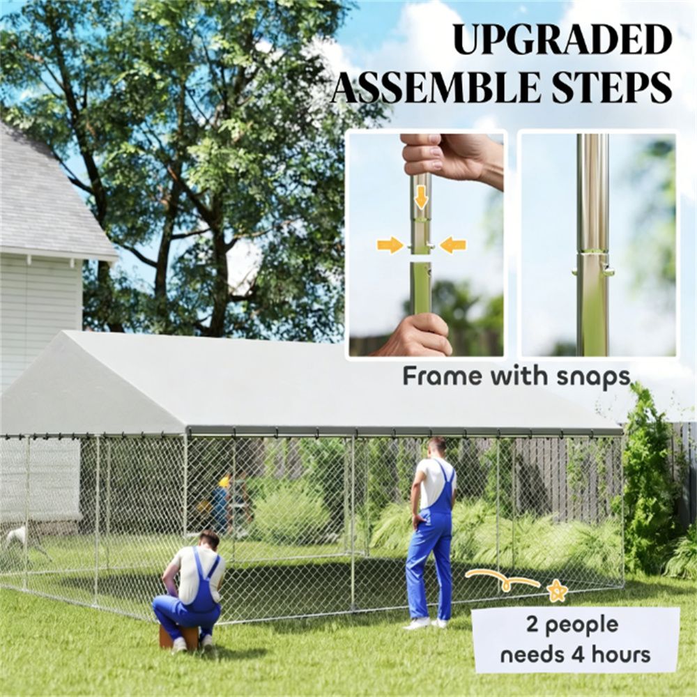 Extra-Large Silver Outdoor Dog Kennel with water-ready UV-Resistant Canopy