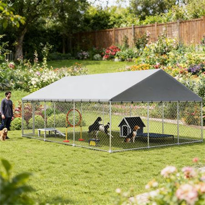 Spacious 291 sq Outdoor Dog Kennel with water-ready Canopy