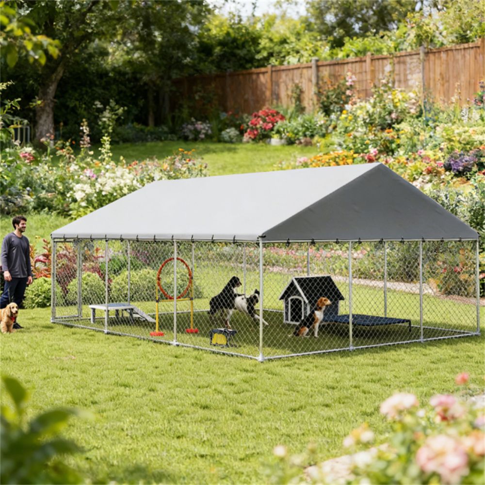 Spacious 291 sq Outdoor Dog Kennel with water-ready Canopy