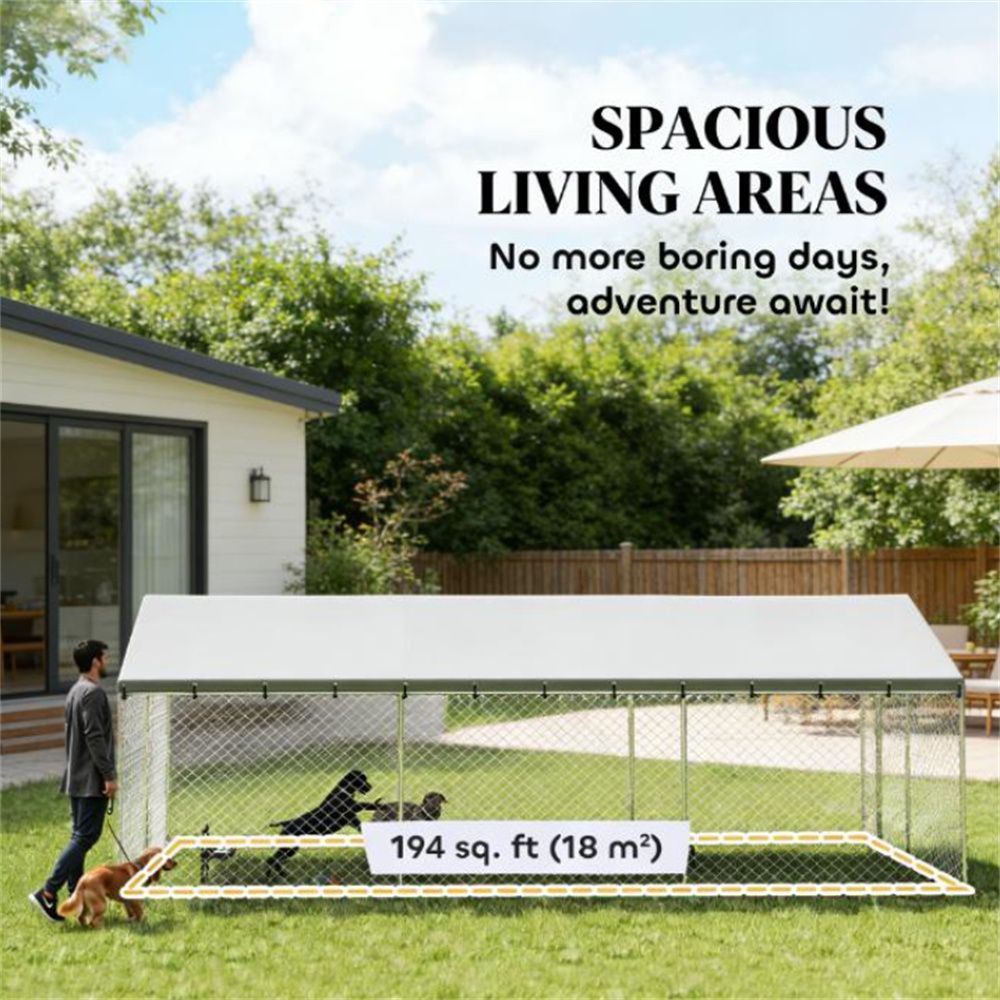Large Outdoor Dog Kennel with Canopy – 194 sq Play Area