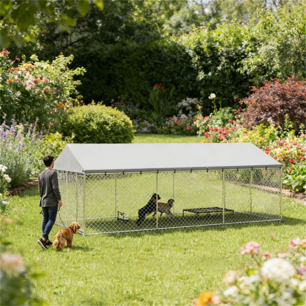 Large Outdoor Dog Kennel with Canopy – 194 sq Play Area