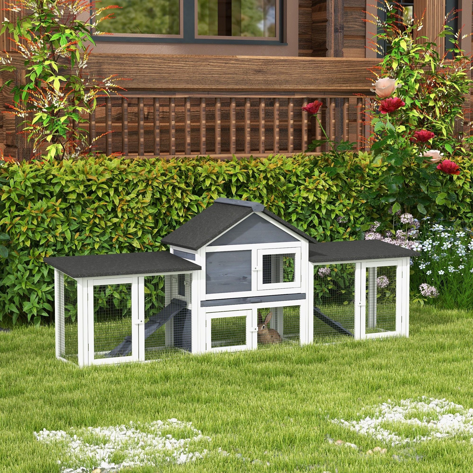 Spacious 83- 2-Story furniture-style Rabbit Hutch with Run Areas