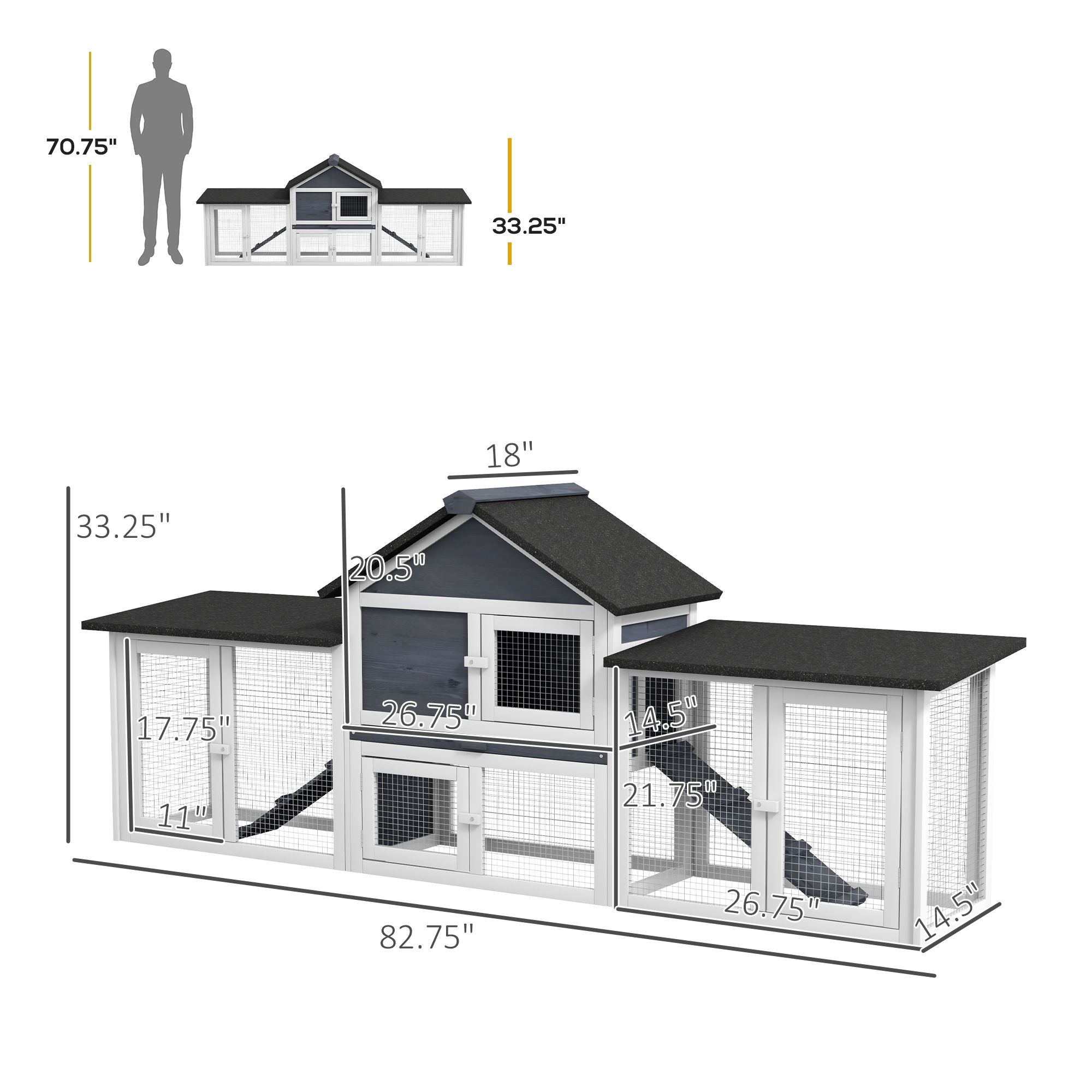 Spacious 83- 2-Story furniture-style Rabbit Hutch with Run Areas