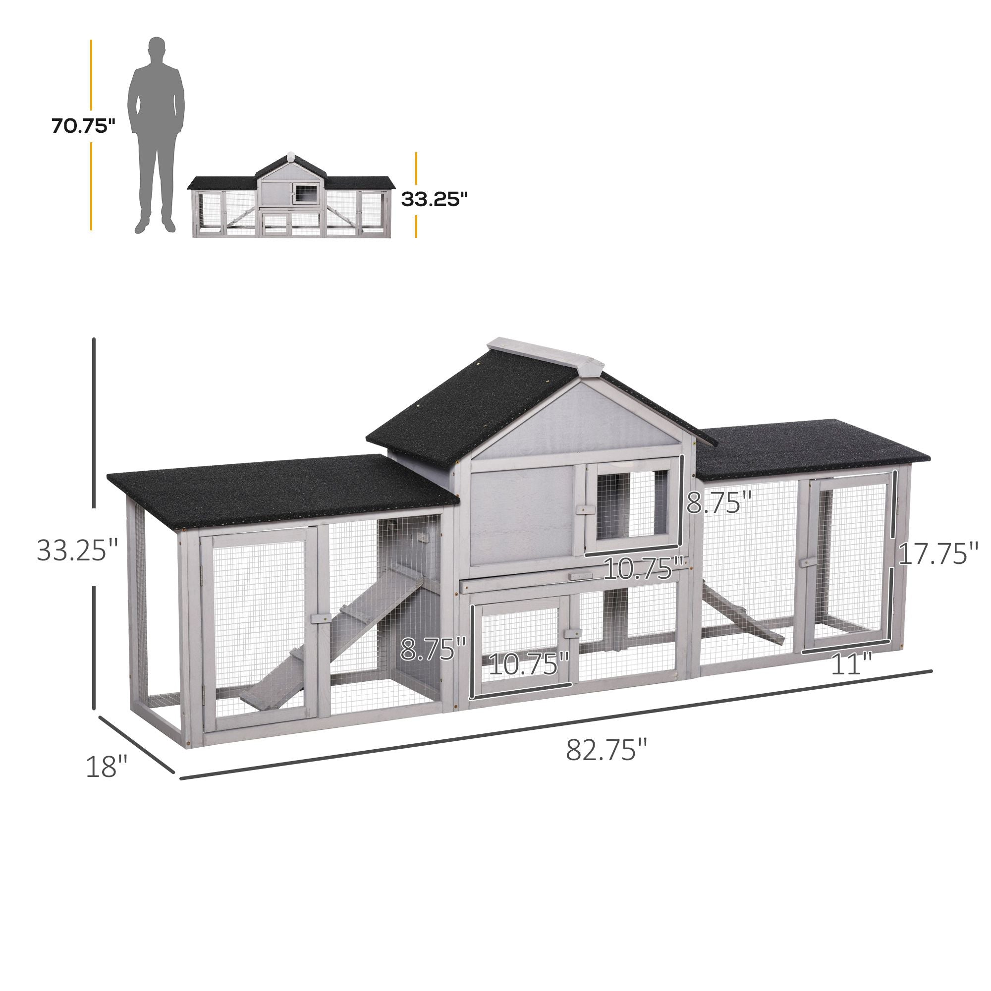 83" Deluxe 2-Story furniture-style Rabbit Hutch with Run Areas