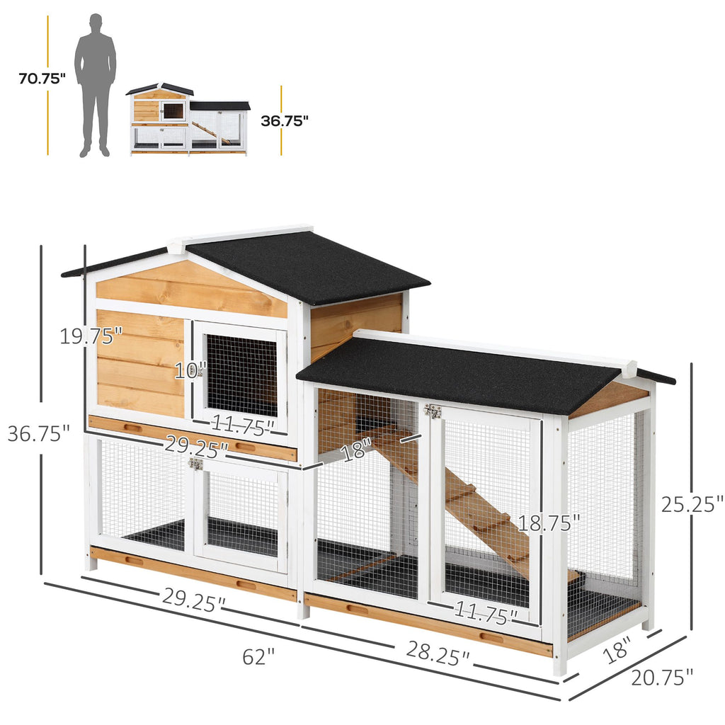 2-Story Outdoor furniture-style Rabbit Hutch with Ramp and Weatherproof Roof