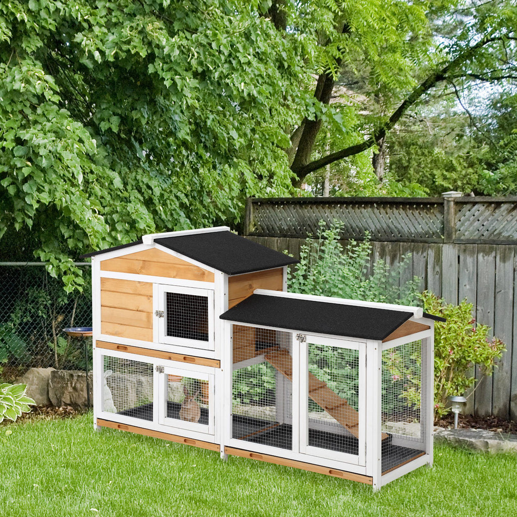 2-Story Outdoor furniture-style Rabbit Hutch with Ramp and Weatherproof Roof