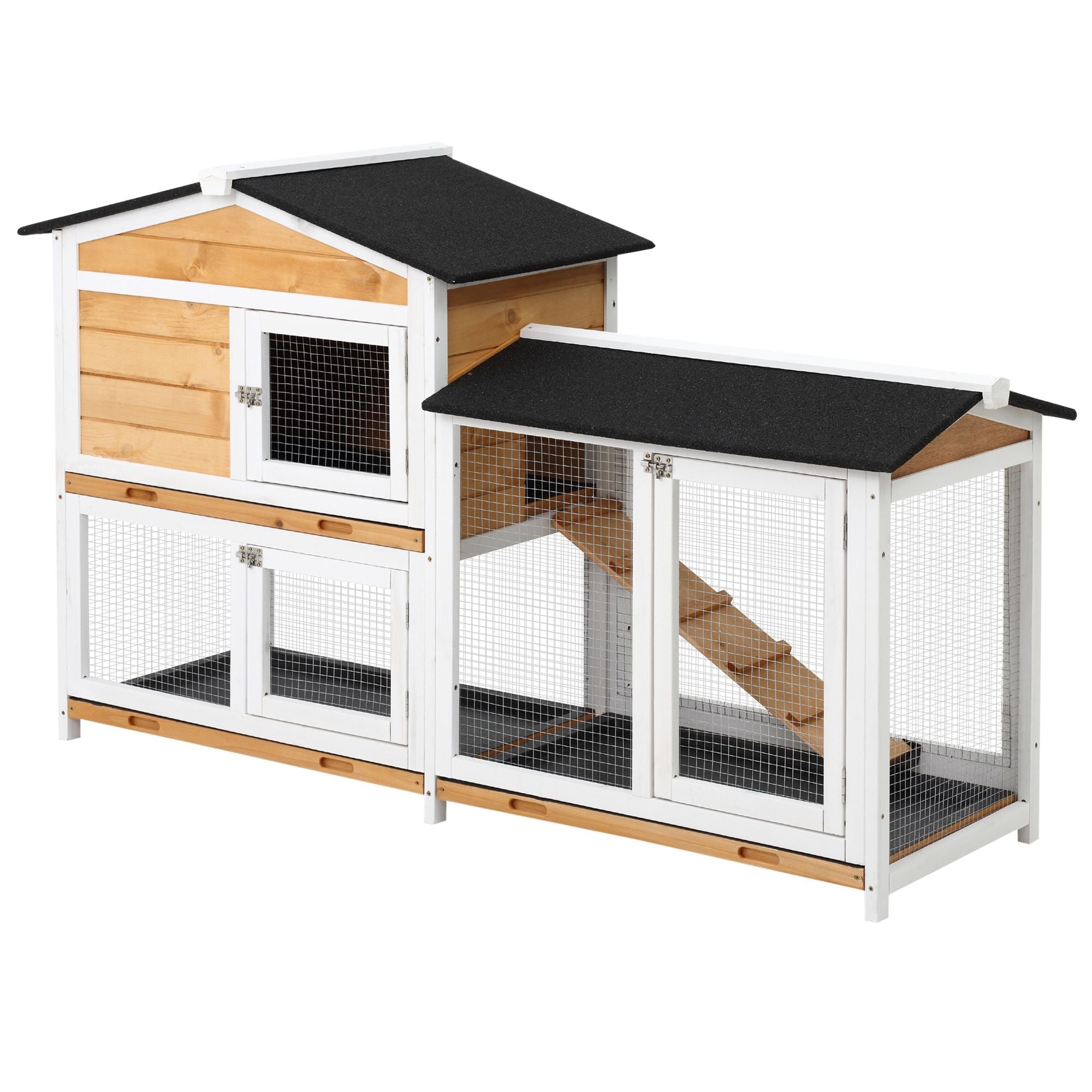 2-Story Outdoor furniture-style Rabbit Hutch with Ramp and Weatherproof Roof