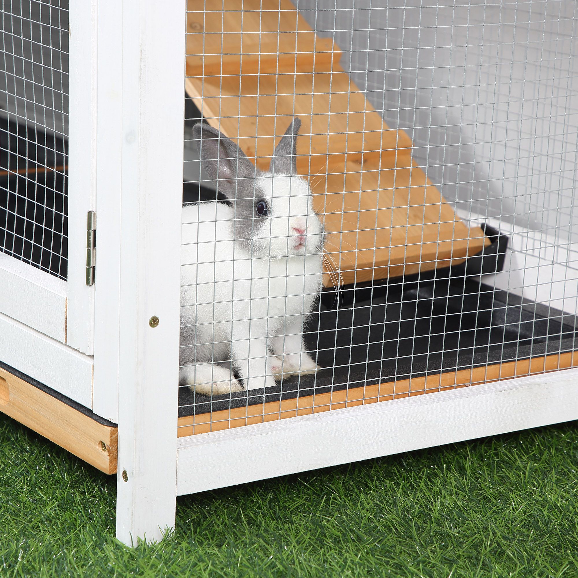 2-Story Outdoor furniture-style Rabbit Hutch with Ramp and Weatherproof Roof