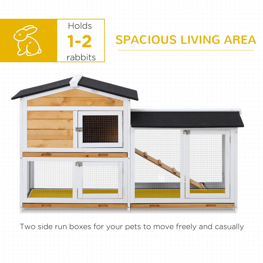 2-Story Outdoor furniture-style Rabbit Hutch with Ramp and Weatherproof Roof