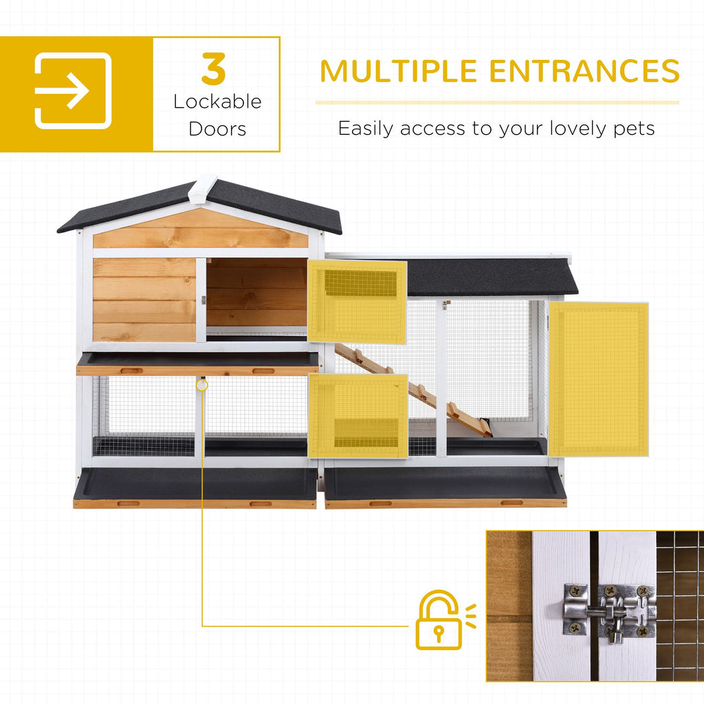 2-Story Outdoor furniture-style Rabbit Hutch with Ramp and Weatherproof Roof