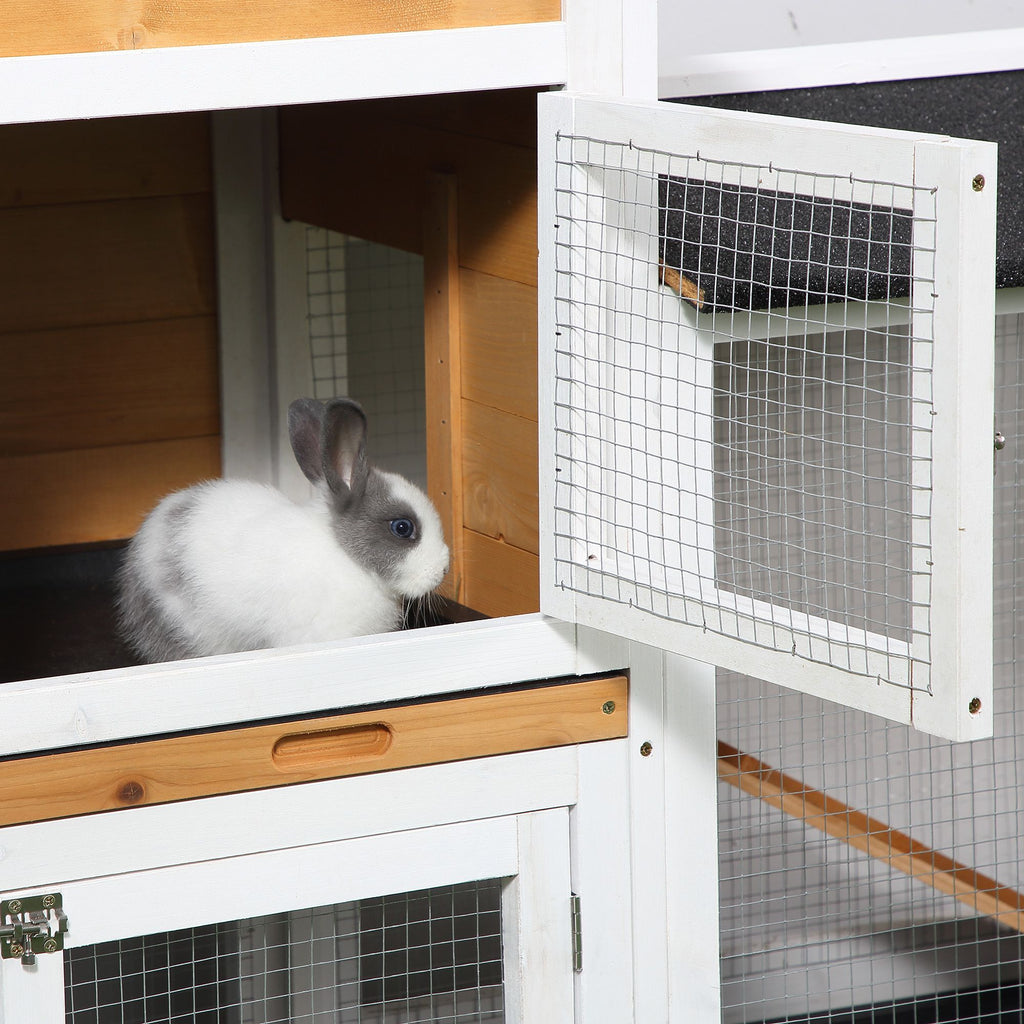 2-Story Outdoor furniture-style Rabbit Hutch with Ramp and Weatherproof Roof